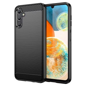 Galaxy A14 5G takakuori, musta hiilikuitukuvio