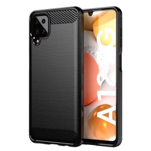 Galaxy A12 5G takakuori, musta hiilikuitukuvio
