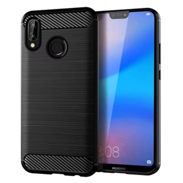 Huawei P20 Lite takakuori, musta hiilikuitukuvio